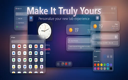 GNT: Glass New Tab ڈاؤن لوڈ کریں – iOS اسٹائل ڈیش بورڈ مفت - Screenshot 3