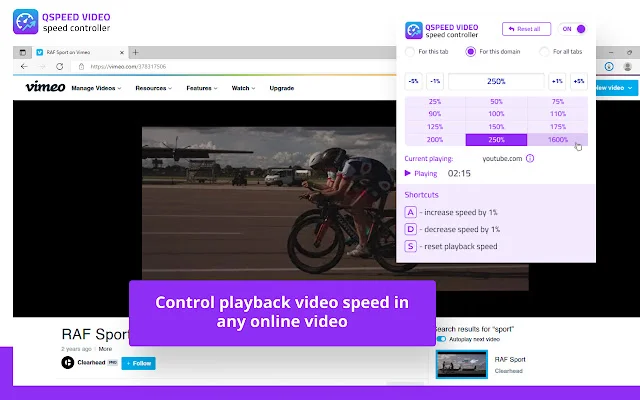 Qspeed Video Speed Controller ڈاؤن لوڈ کریں – آن لائن ویڈیوز کی رفتار کنٹرول کریں - Screenshot 1